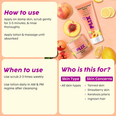 PLIX - THE PLANT FIX Peaches & Lemon Detan Bump Eraser Scrub (200g) | Removes Tan & Restores Skin’s Moisture, Reduces Dark Spots, Uneven Skin Tone, & Reveals Softer Smoother Skin